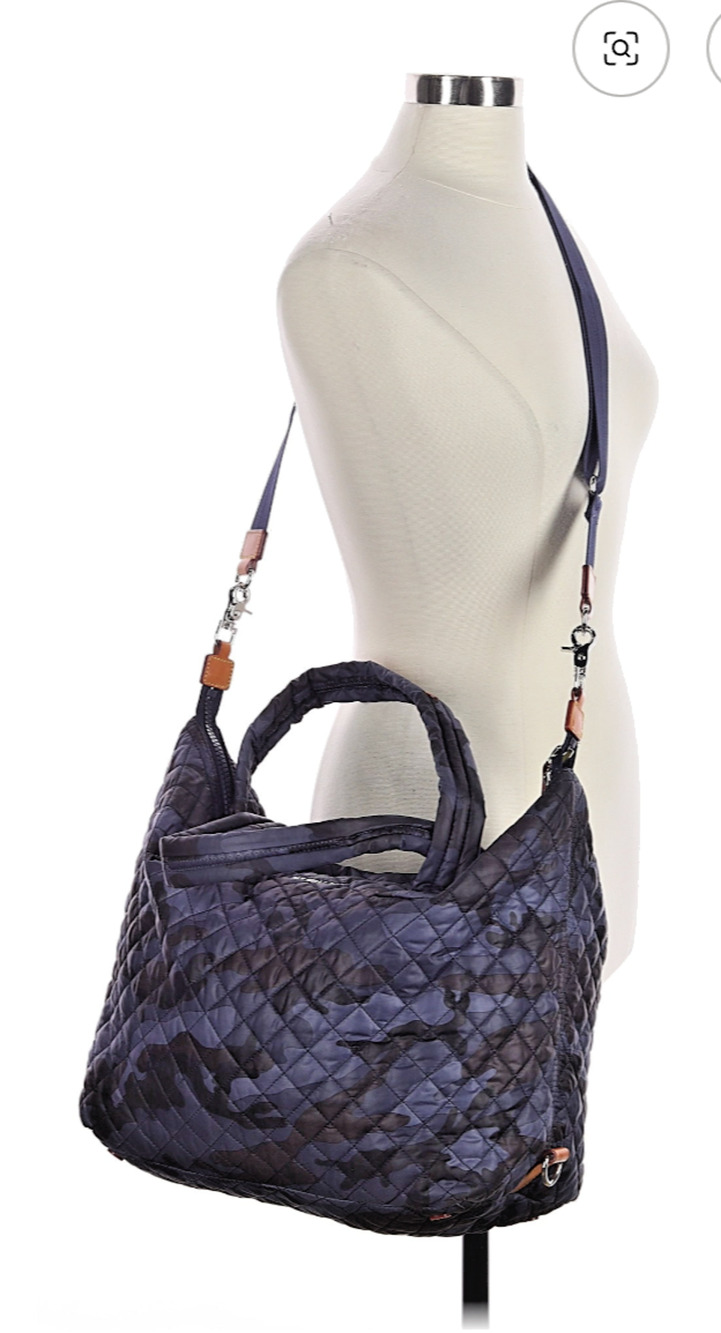 MZ Wallace Large Sutton Blue Camo Quilted Tote 3 Pouches Strap Dust Bag Travel